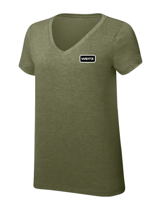 Womens Simply Soft V-Neck Military Green Frost 4.5oz  Poly/Combed Ring Spun Cotton T-Shirt w/Weitz Logo