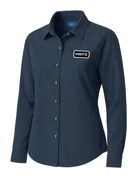 Womens Long Sleeve Light Navy Denim Shirt
 w/Weitz Logo