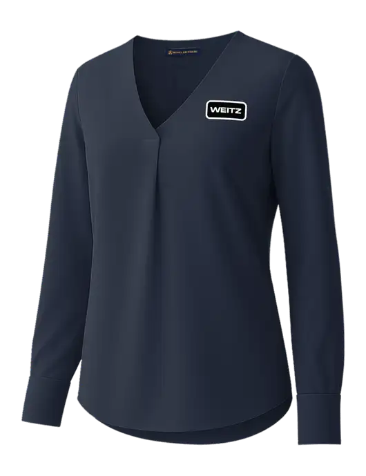 Brooks Brothers Womens Dark Navy Open-Neck Satin Blouse  w/Weitz Logo
