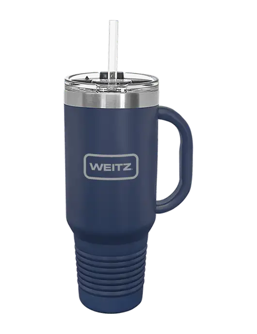 Polar Camel 40 oz. Powder Coated Vacuum Insulated Navy Travel Mug with Straw w/Weitz Logo