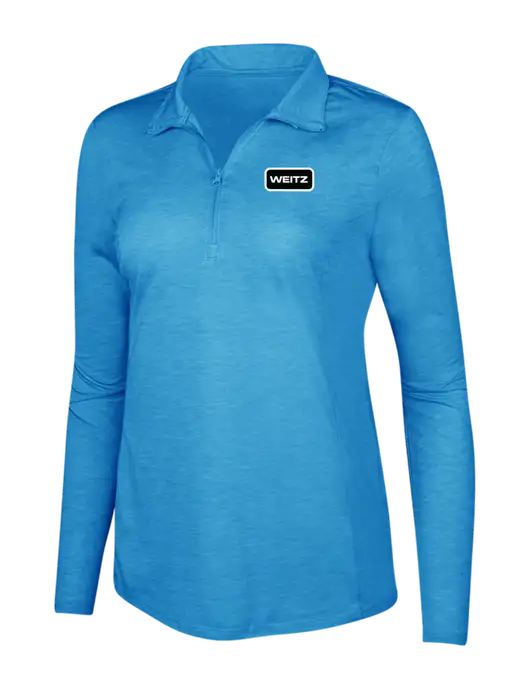 Light Blue Heather Womens Posicharge Tri-Blend Wicking 1/4 Zip Pullover w/Weitz Logo