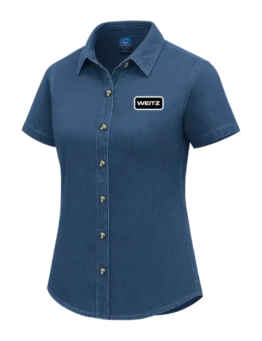 Womens Short Sleeve Light Navy Denim Shirt w/Weitz Logo