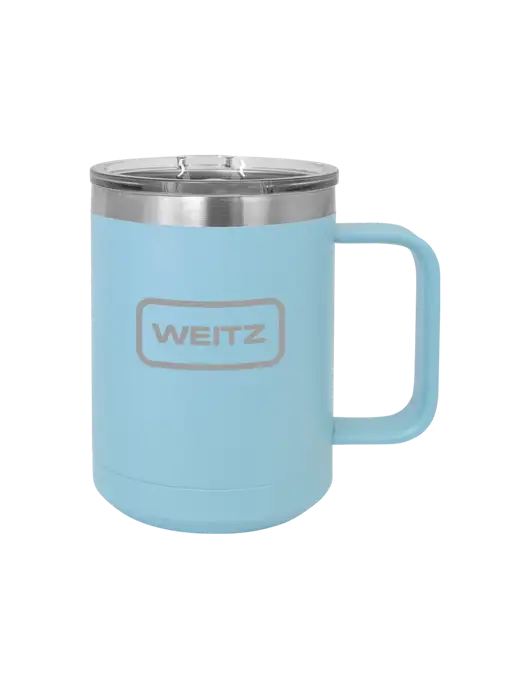 Polar Camel 15 oz Powder Coated Light Blue Vacuum Insulated Mug with Slider Lid w/Weitz Logo