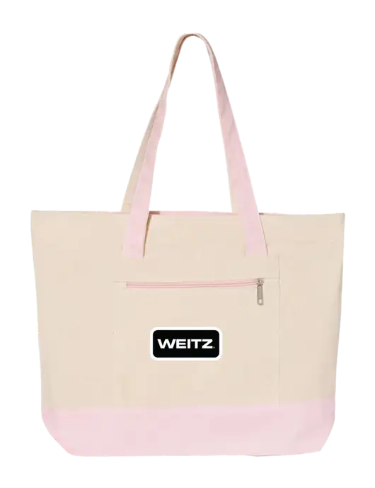 Natural/Light Pink Zippered Tote  w/Weitz Logo