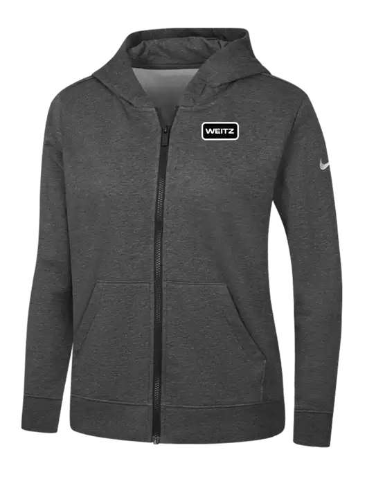 Nike Womens Club Fleece Sleeve Swoosh Full-Zip Charcoal Heather Hoodie w/Weitz Logo