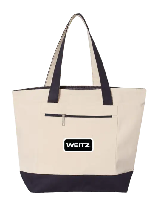 Natural/Navy Zippered Tote  w/Weitz Logo