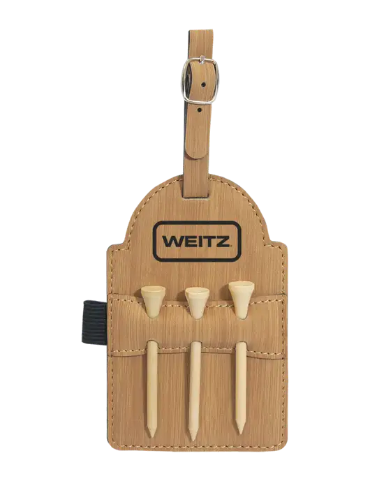 Bamboo Leatherette Golf Bag Tag with 3 Wooden Tees w/Weitz Logo