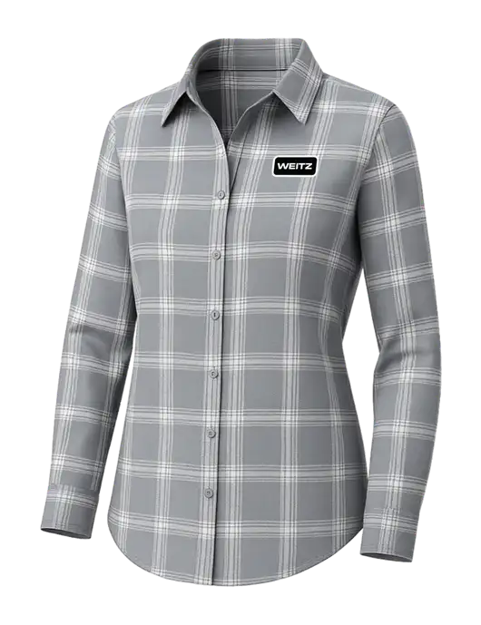 Womens Medium Grey/Cream Open Plaid Flannel Tunic w/Weitz Logo