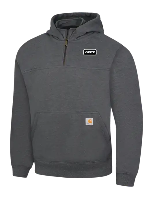 Carhartt Dark Grey Heather Rain Defender Paxton Heavyweight Hooded 1/4 Zip Mock Sweatshirt w/Weitz Logo