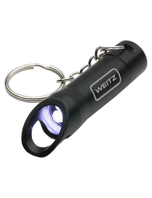 Black Pocket LED Flashlight with Bottle Opener & Keychain w/Weitz Logo
