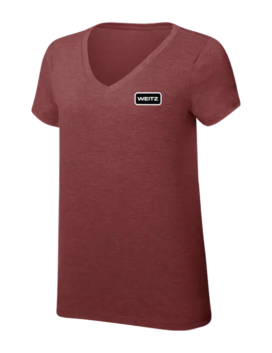 Womens Simply Soft V-Neck Maroon Frost 4.5oz  Poly/Combed Ring Spun Cotton T-Shirt w/Weitz Logo