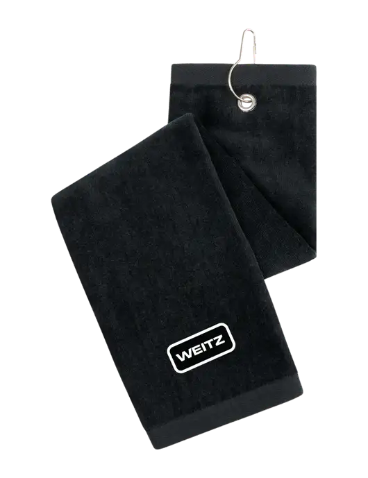 Black Tri-Fold Golf Towel with Grommet w/Weitz Logo
