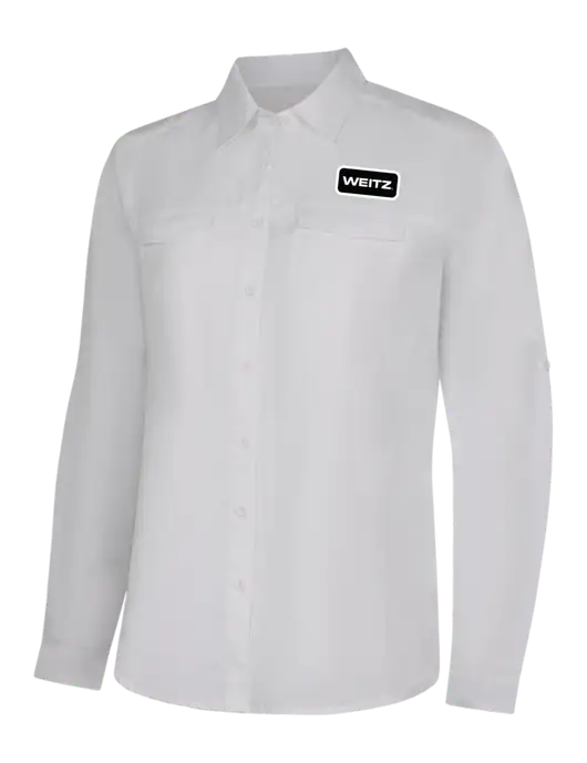 Womens White Long Sleeve UV Daybreak Shirt w/Weitz Logo