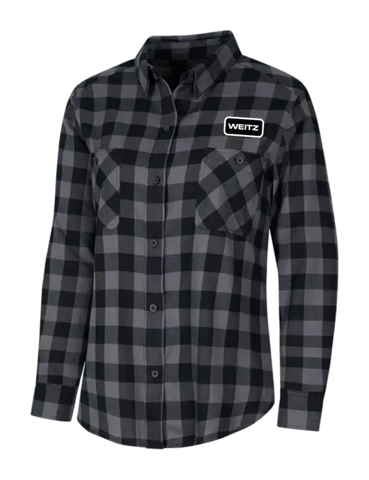 Womens Medium Grey/Black Buffalo Check Plaid Flannel Shirt w/Weitz Logo