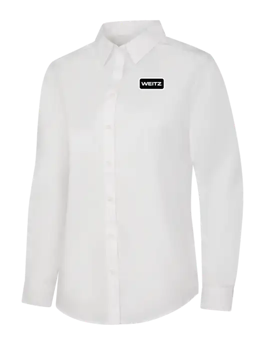 Womens White Long Sleeve Carefree Poplin Shirt w/Weitz Logo