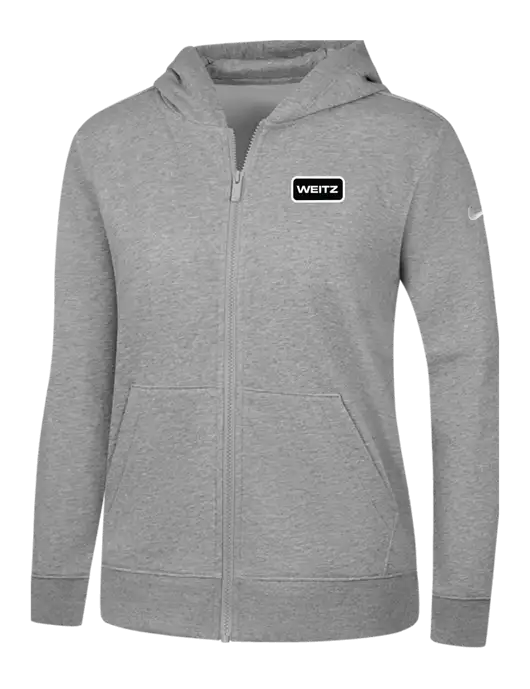 Nike Womens Club Fleece Sleeve Swoosh Full-Zip Dark Grey Heather Hoodie w/Weitz Logo