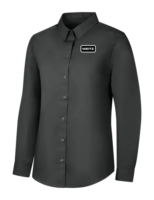 Womens Dark Grey Long Sleeve Carefree Poplin Shirt w/Weitz Logo