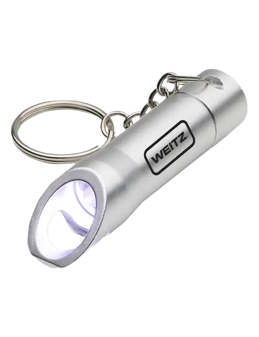 Silver Pocket LED Flashlight with Bottle Opener & Keychain w/Weitz Logo