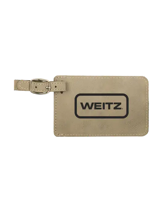 Tan Leatherette Luggage Tag w/Weitz Logo