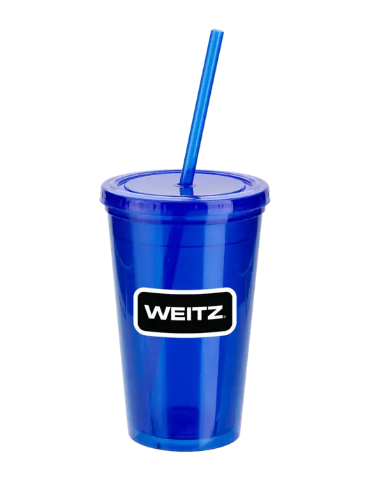 Sorrento Blue 16 oz Tumbler with Lid & Straw w/Weitz Logo