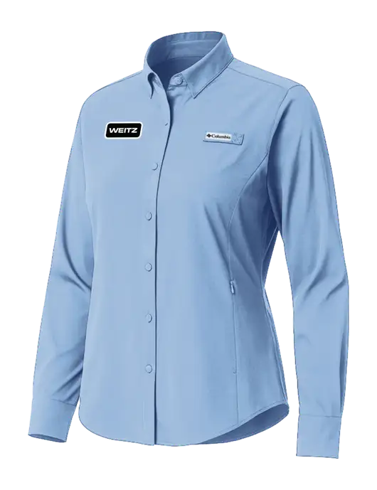 Columbia Light Blue Womens PFG Tamiami II Long Sleeve Shirt w/Weitz Logo