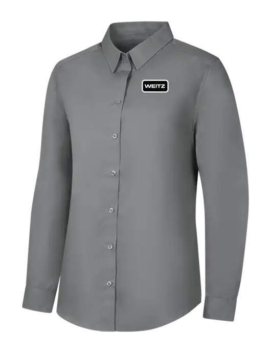 Womens Medium Grey Long Sleeve Carefree Poplin Shirt w/Weitz Logo