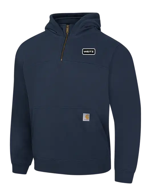 Carhartt Navy Rain Defender Paxton Heavyweight Hooded 1/4 Zip Mock Sweatshirt w/Weitz Logo