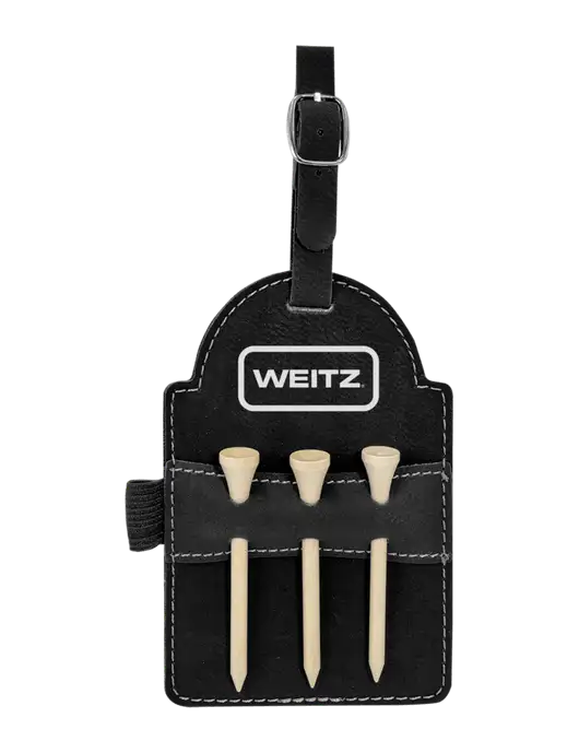 Black Leatherette Golf Bag Tag with 3 Wooden Tees w/Weitz Logo