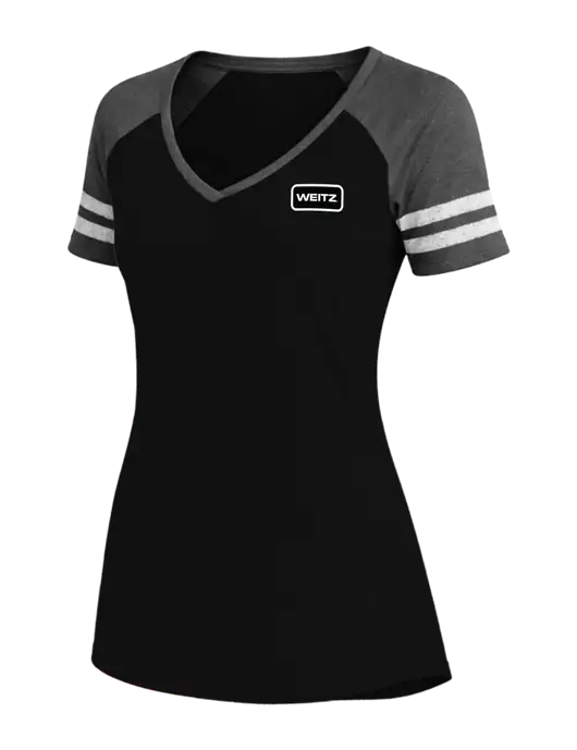 Womens Black/Charcoal Heather V-Neck Game Tee w/Weitz Logo