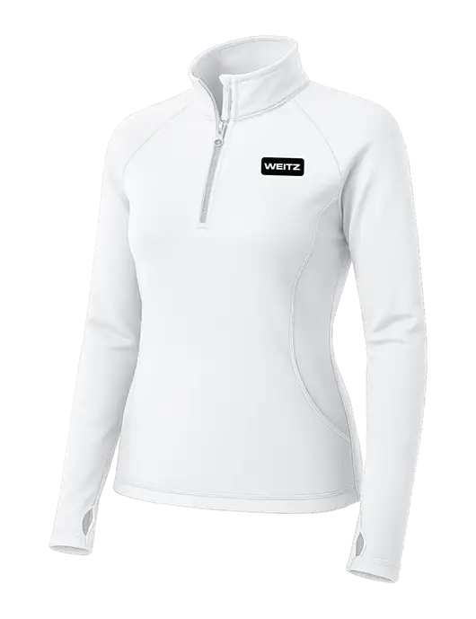 White Womens Sport Wick Stretch 1/4 Zip Pullover w/Weitz Logo