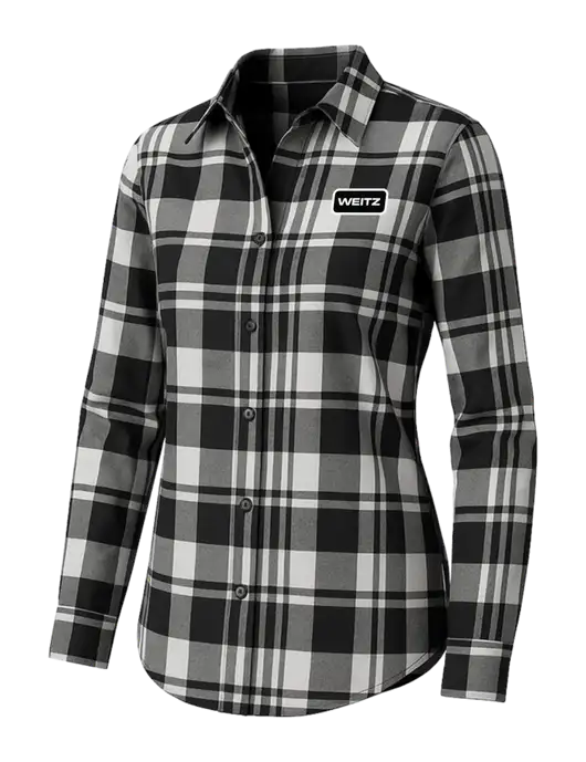 Womens White/Black Plaid Flannel Tunic w/Weitz Logo