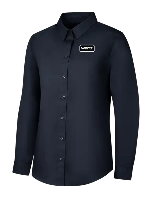 Womens River Blue Navy Long Sleeve Carefree Poplin Shirt w/Weitz Logo