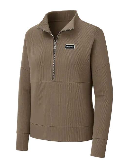 Mercer+Mettle Womens Medium Taupe Linear Texture Quarter Zip w/Weitz Logo