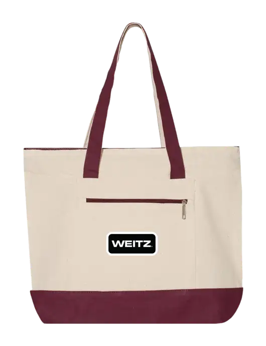 Natural/Maroon Zippered Tote  w/Weitz Logo