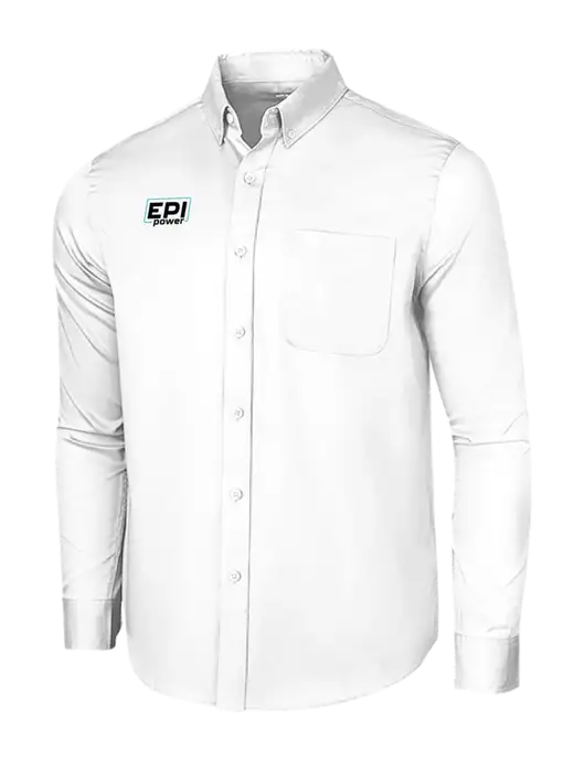 Long Sleeve White Superpro React Twill Shirt w/EPI Logo