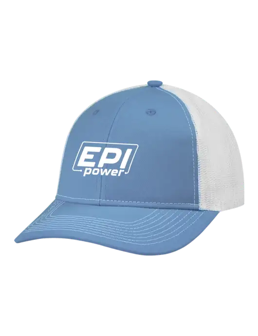 Snapback Ponytail Trucker Cap Carolina Blue w/White Mesh w/EPI Logo