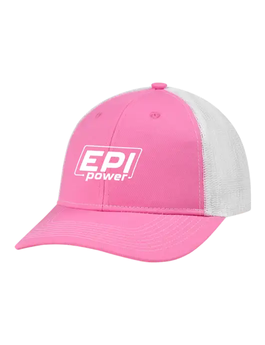 Snapback Ponytail Trucker Cap Pink/White Mesh w/EPI Logo