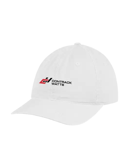 Garment Washed Unstructured Twill White Cap w/Contrack Watts Logo