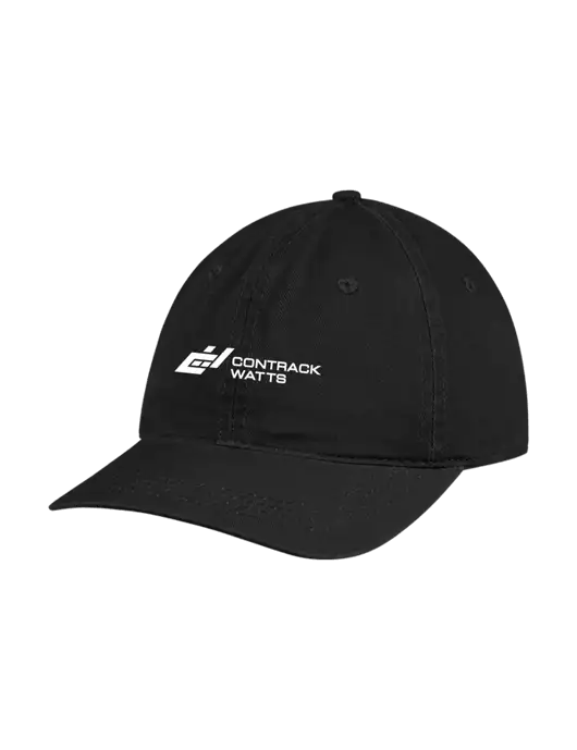 Garment Washed Unstructured Twill Black Cap w/Contrack Watts Logo