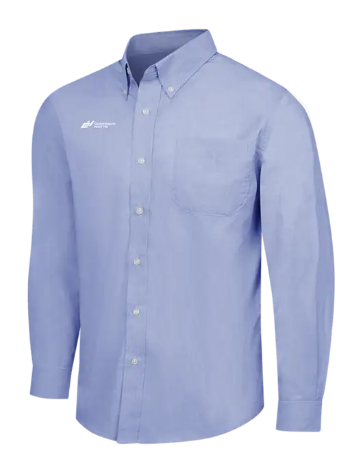 Light Slate Blue Crosshatch Easy Care Shirt w/Contrack Watts Logo
