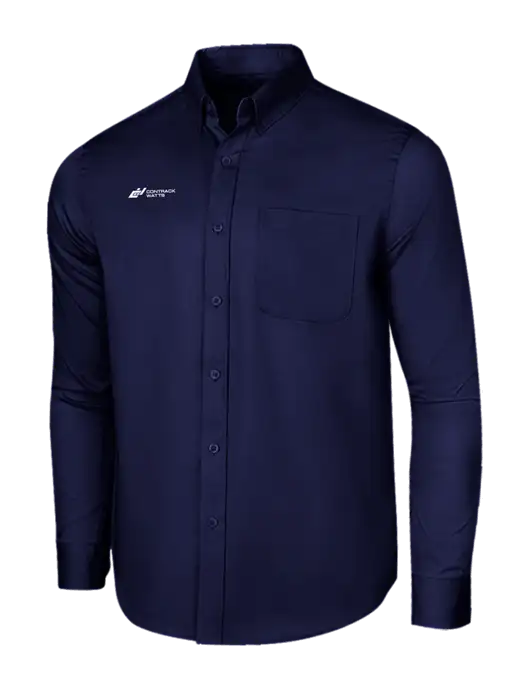 Long Sleeve Navy Superpro React Twill Shirt w/Contrack Watts Logo