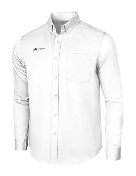 Long Sleeve White Superpro React Twill Shirt w/Contrack Watts Logo