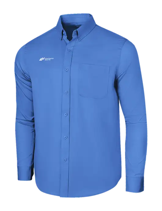 Long Sleeve Dark Carolina Blue Superpro React Twill Shirt w/Contrack Watts Logo