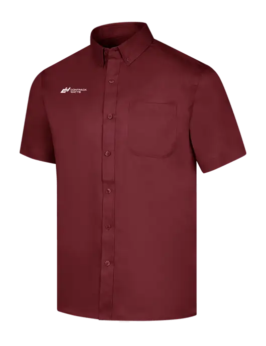 Short Sleeve Maroon Superpro React Twill Shirt w/Contrack Watts Logo