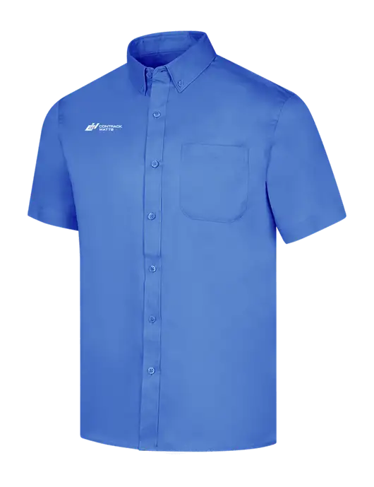 Short Sleeve Dark Carolina Blue Superpro React Twill Shirt w/Contrack Watts Logo