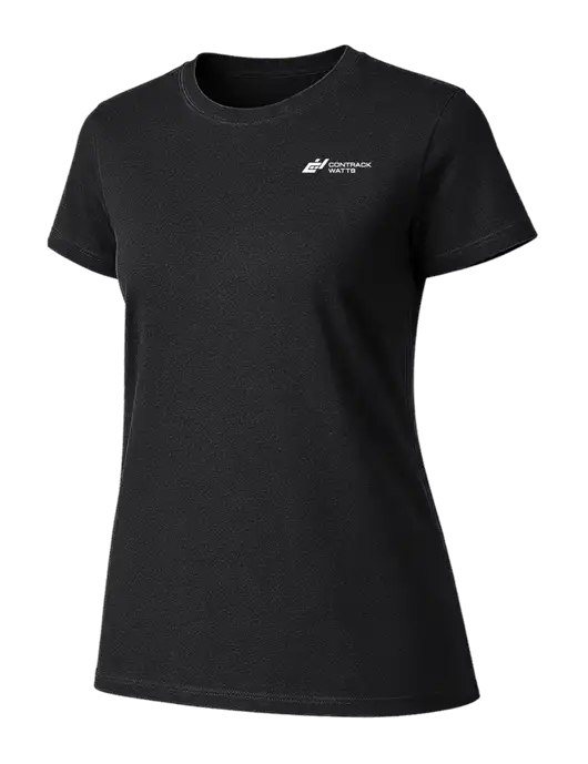 Womens Ring Spun Jet Black 4.5 oz T-Shirt w/Contrack Watts Logo