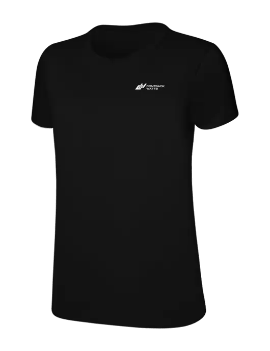 Womens Ring Spun Jet Black 4.5 oz T-Shirt w/Contrack Watts Logo