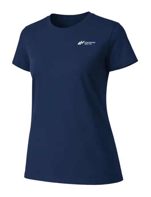 Womens Ring Spun Navy 4.5 oz T-Shirt w/Contrack Watts Logo