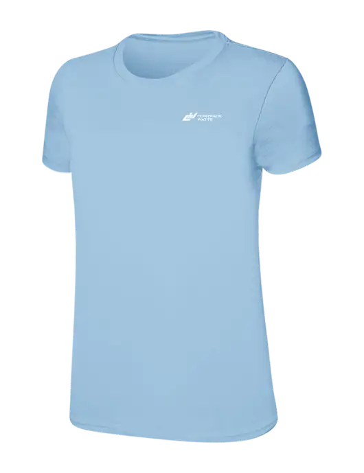 Womens Ring Spun Light Blue 4.5 oz T-Shirt w/Contrack Watts Logo