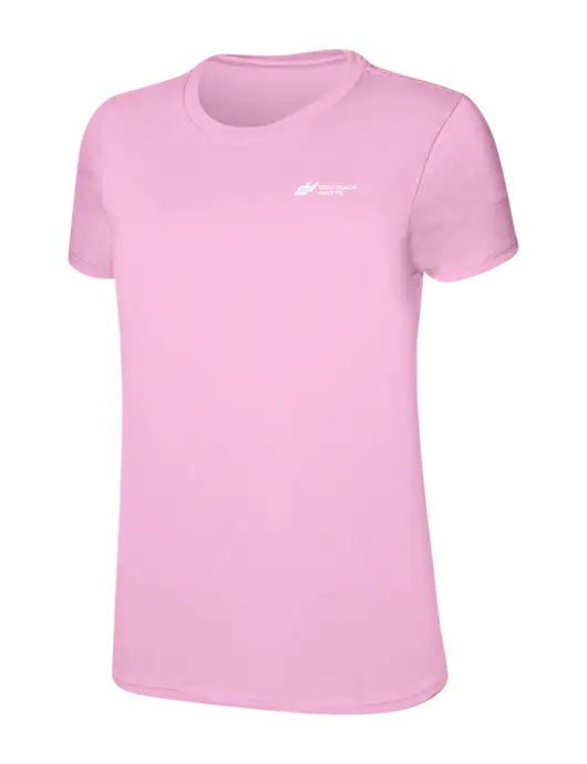 Womens Ring Spun Candy Pink 4.5 oz T-Shirt w/Contrack Watts Logo